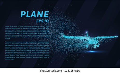 The plane takes off. A small plane is scattered on the particles