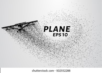 The plane takes off. A small plane is scattered on the particles.