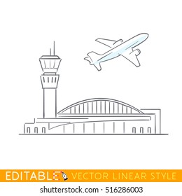 Plane Taking Off At The Airport. Airbus Departs. Outline Sketch Illustration.