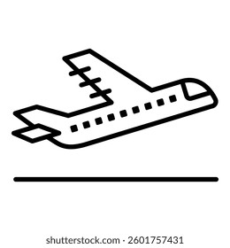 Plane taking off black line icon designed with editable stroke in black and minimal style
