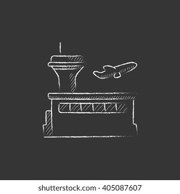 Plane taking off. Drawn in chalk icon.