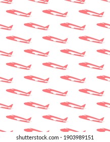 Plane taking off flying red cut-out paper seamless graphic vector pattern isolated	

