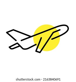 Plane taking off. Going on a vacation trip. Pixel perfect, editable stroke line art icon