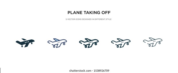 plane taking off icon in different style vector illustration. two colored and black plane taking off vector icons designed in filled, outline, line and stroke style can be used for web, mobile, ui