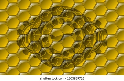 Plane taking off icon inside honey realistic emblem. beekeeping exquisite background. Intense illustration. 