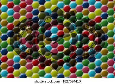 Pflaumen Sie die Ikone in Farbigen Bonbons ab. Hexagon-fantasievoller Hintergrund. Künstlerische Illustration. 