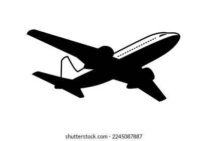 Plane taking off icon. Vector silhouette airliner flying in sky