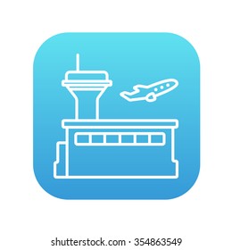 Plane taking off line icon for web, mobile and infographics. Vector white icon on the blue gradient square with rounded corners isolated on white background.