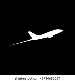 Plane taking off silhouette icon isolated on black background