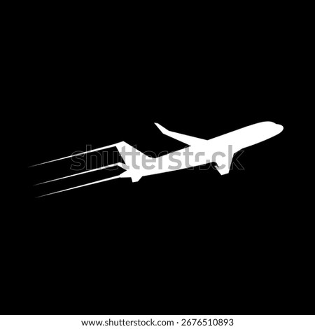Plane taking off silhouette icon isolated on black background