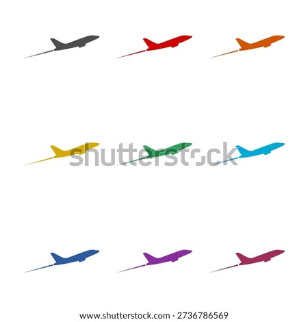 Plane taking off silhouette  icon isolated on white background. Set icons colorful