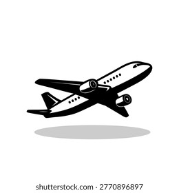 Plane taking off silhouette logo with shadow