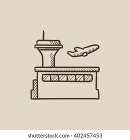 Plane taking off sketch icon.