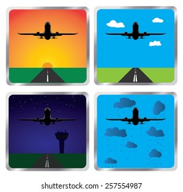Plane taking off at sunset,nice weather ,night sky,bad rainy day