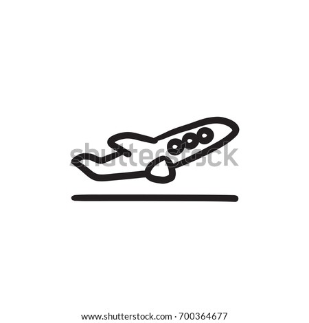 Plane taking off vector sketch icon isolated on background. Hand drawn Plane taking off icon. Plane taking off sketch icon for infographic, website or app.