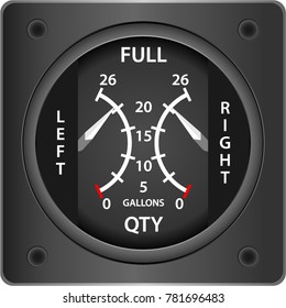 Plane tank fuel instrument indicator on a white background