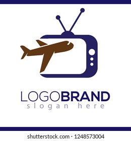 Plane with television logo icon vector template