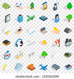 Plane terminal icons set. Isometric style of 36 plane terminal vector icons for web for any design