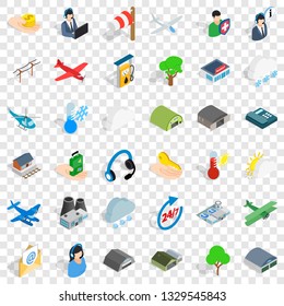 Plane terminal icons set. Isometric style of 36 plane terminal vector icons for web for any design