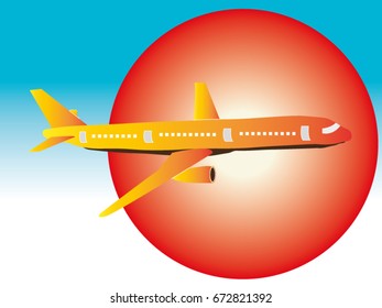 The plane through the sun in day in vector.