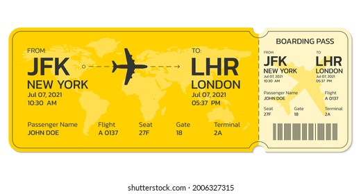 Plane ticket. Airline boarding pass template. Modern flight card blank design with the airplane. Air travel or trip concept. Vector illustration.