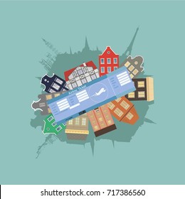 Plane ticket, architecture and attractions