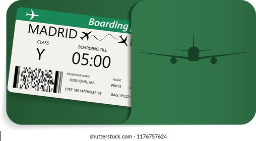 Plane ticket in corporate envelope. Boarding pass for travel by airplane