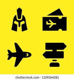 plane ticket, helmet, aeroplane and panels vector icon set. Sample icons set for web and graphic design