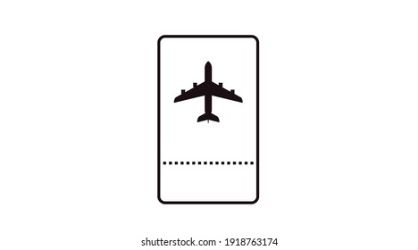 Plane Ticket Icon. Black and White Flat Isolated Illustration of a Plane Ticket