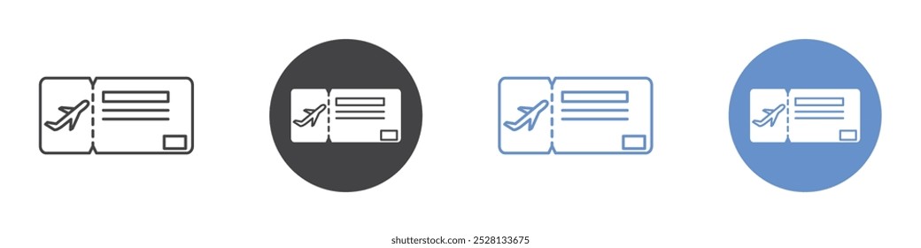 Plane Ticketsymbol Flache Kunst in Schwarz-Weiß einzeln