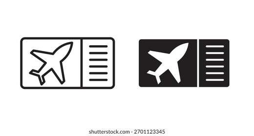 Icono de boleto de avión Glifo de Vector plano y línea de trazo de moda
