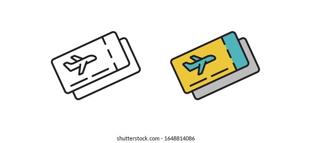 Plane ticket icon in the vector. Linear graphic symbol isolated on a white background.