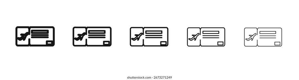 Ebene Ticket Symbol Vektorumriss Set Illustrationszeichen