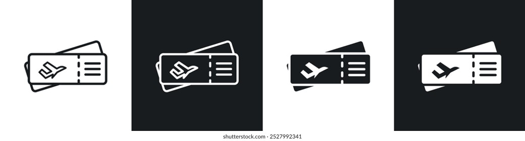 Plane Ticket icon vector icon set black filled and outlined style.
