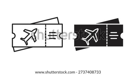 Plane Ticket icons in line designs. solid silhouette style in black