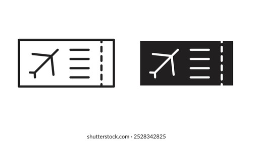 Ícones de plano Tíquete. Vetor definido no estilo de linha e preenchido.