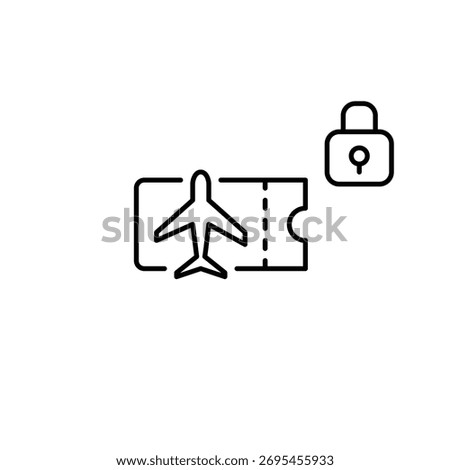 Plane ticket and lock. Digital aviation security, protected travel and holiday. Pixel perfect, editable stroke vector icon