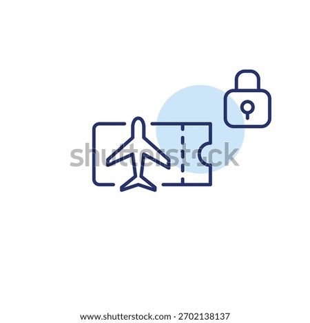 Plane ticket and lock. Digital aviation security, protected travel and holiday. Pixel perfect, editable stroke vector icon