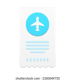 Plane ticket paper flight travel coupon for access entrance aircraft transportation poster realistic 3d icon vector illustration. Airplane trip adventure destination air flights summer vacation flyer