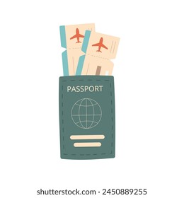 Plane ticket with passport isolated on white background. Vector flat illustration.