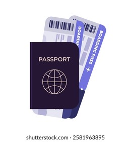 Plane ticket and passport on an isolated background. Vector illustration in a flat style