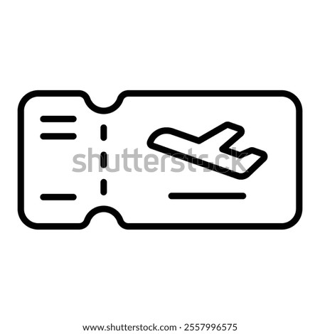 Plane ticket round line vector icon with editable stroke, representing air travel booking, flight reservation, airline tickets, travel plans, and flight schedules