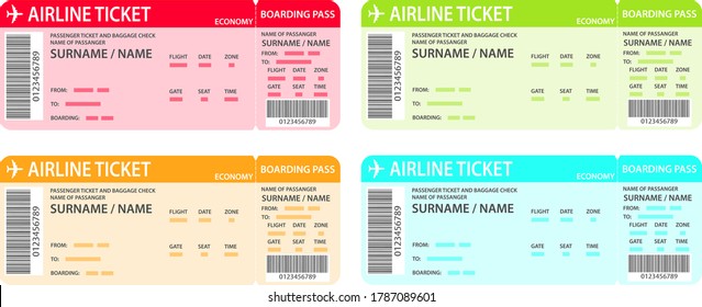 Plane ticket, set of plane tickets isolated on white background. Vector, cartoon illustration. Vector.