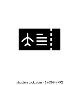 Plane ticket vector icon in black flat glyph, filled style isolated on white background