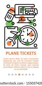 Plane tickets banner. Outline illustration of plane tickets vector banner for web design