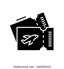 Plane tickets black icon, concept illustration, vector flat symbol, glyph sign.