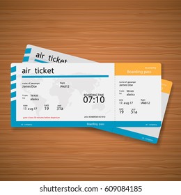 Plane tickets on the table. Vector Illustration. Air Ticket.