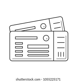 Plane tickets vector line icon isolated on white background. Bus tickets line icon for infographic, website or app. Icon designed on a grid system.
