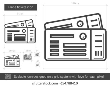 Plane tickets vector line icon isolated on white background. Plane tickets line icon for infographic, website or app. Scalable icon designed on a grid system.