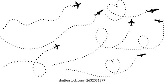 Linha tracejada da trilha da linha do tempo do plano com vetor de pinos.